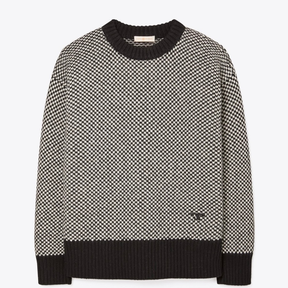 Tory Burch Oversized Crewneck Sweater Black Ivory
